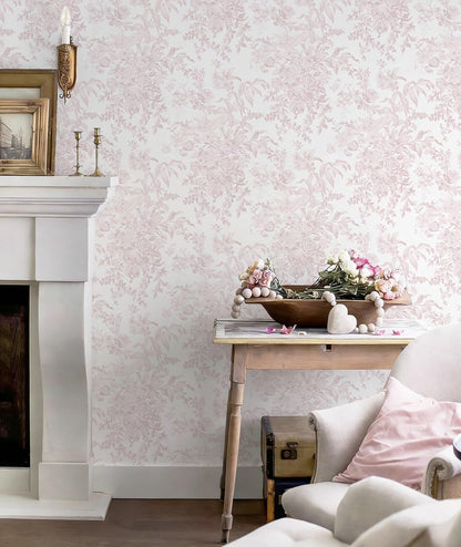 Heroad Pink Peel and Stick Wallpaper Toile Floral Contact Paper Boho Leaf Removable Wall Paper Self Adhesive Stick On Wallpaper for Girls Bedroom Bathroom Renter Friendly Vinyl Roll 17.3''X78.7''