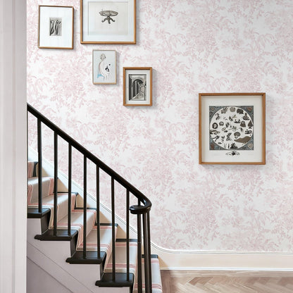 Heroad Pink Peel and Stick Wallpaper Toile Floral Contact Paper Boho Leaf Removable Wall Paper Self Adhesive Stick On Wallpaper for Girls Bedroom Bathroom Renter Friendly Vinyl Roll 17.3''X78.7''