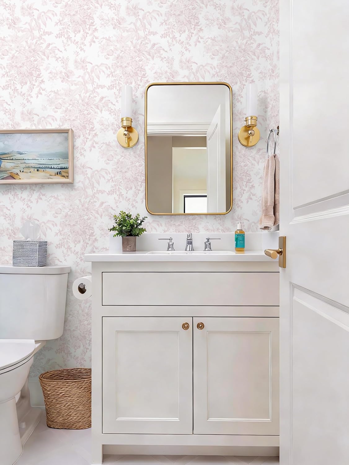 Heroad Pink Peel and Stick Wallpaper Toile Floral Contact Paper Boho Leaf Removable Wall Paper Self Adhesive Stick On Wallpaper for Girls Bedroom Bathroom Renter Friendly Vinyl Roll 17.3''X78.7''