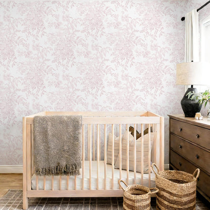 Heroad Pink Peel and Stick Wallpaper Toile Floral Contact Paper Boho Leaf Removable Wall Paper Self Adhesive Stick On Wallpaper for Girls Bedroom Bathroom Renter Friendly Vinyl Roll 17.3''X78.7''