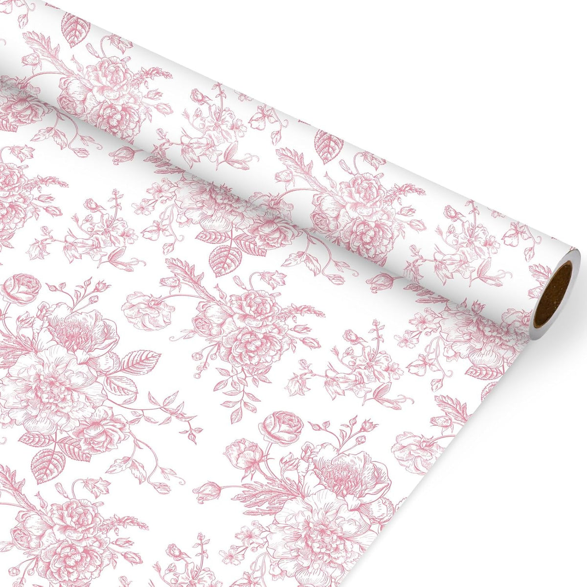 Floral Wrapping Paper Mini Roll 17 In x 32.8 Ft Pink White Flowers Gift Wrap Paper for Birthday Wedding Baby Shower Party Wrapping Supplies