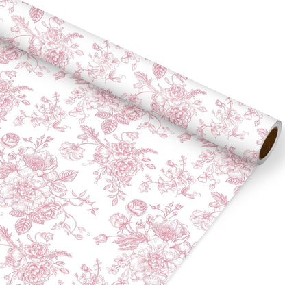Floral Wrapping Paper Mini Roll 17 In x 32.8 Ft Pink White Flowers Gift Wrap Paper for Birthday Wedding Baby Shower Party Wrapping Supplies