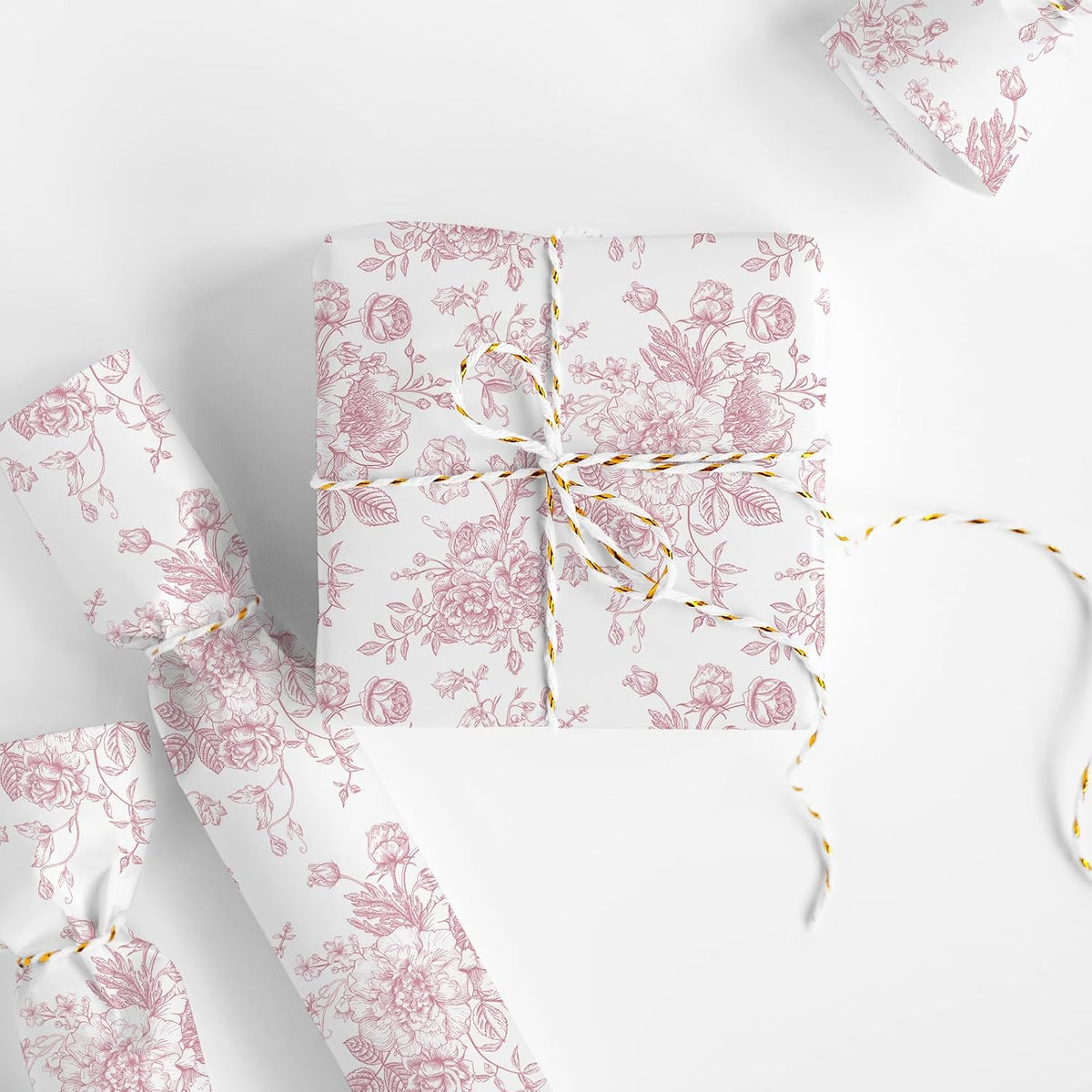 Floral Wrapping Paper Mini Roll 17 In x 32.8 Ft Pink White Flowers Gift Wrap Paper for Birthday Wedding Baby Shower Party Wrapping Supplies