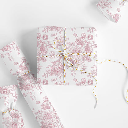 Floral Wrapping Paper Mini Roll 17 In x 32.8 Ft Pink White Flowers Gift Wrap Paper for Birthday Wedding Baby Shower Party Wrapping Supplies
