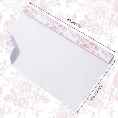 Floral Wrapping Paper Mini Roll 17 In x 32.8 Ft Pink White Flowers Gift Wrap Paper for Birthday Wedding Baby Shower Party Wrapping Supplies
