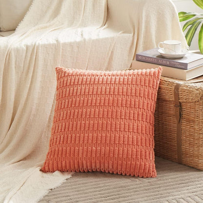 4 Packs Decorative Throw Pillow Covers for Living Room Couch Bed, Modern Farmhouse Boho Home Décor Accent Cushion Case, 18" x 18", Coral