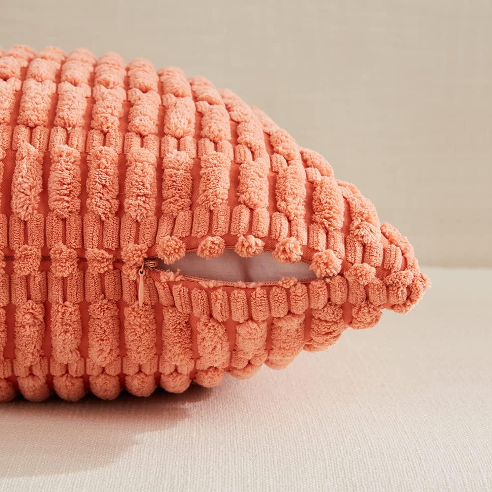 4 Packs Decorative Throw Pillow Covers for Living Room Couch Bed, Modern Farmhouse Boho Home Décor Accent Cushion Case, 18" x 18", Coral