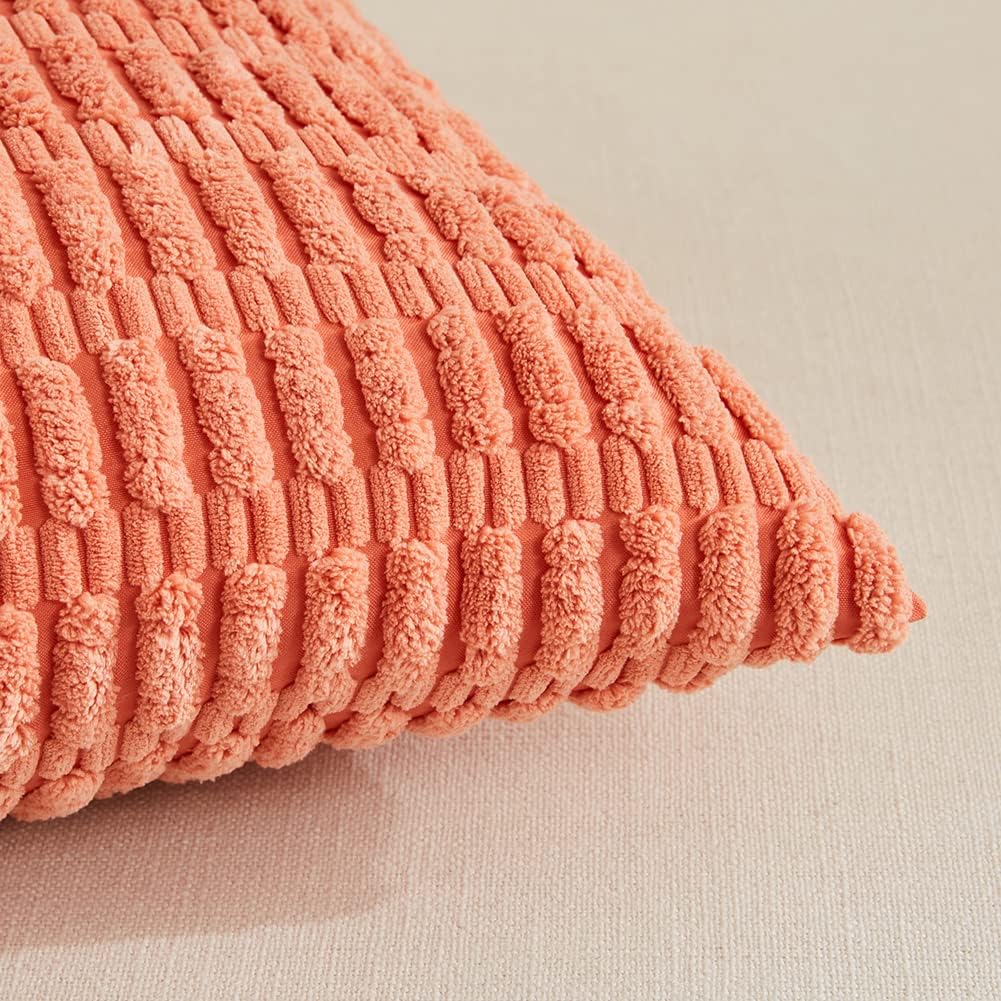 4 Packs Decorative Throw Pillow Covers for Living Room Couch Bed, Modern Farmhouse Boho Home Décor Accent Cushion Case, 18" x 18", Coral