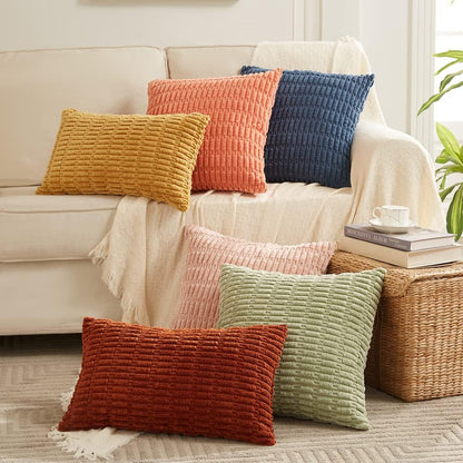 4 Packs Decorative Throw Pillow Covers for Living Room Couch Bed, Modern Farmhouse Boho Home Décor Accent Cushion Case, 18" x 18", Coral