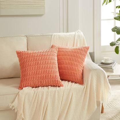 4 Packs Decorative Throw Pillow Covers for Living Room Couch Bed, Modern Farmhouse Boho Home Décor Accent Cushion Case, 18" x 18", Coral