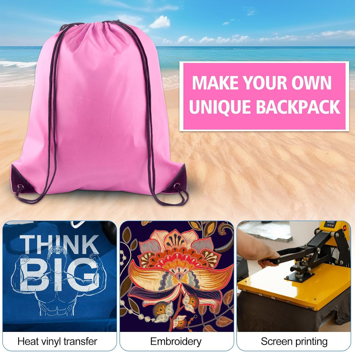 25Pcs Pink Drawstring Backpack Bags