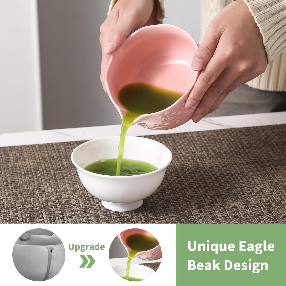 Matcha Whisk Set, 5 Pcs Ceramic Matcha Set, Matcha Kit Set Includes Matcha Bowl, Matcha Whisk and Holder, Bamboo Scoop and Sifter, Matcha Tea Set, Ideal Gift for Family/Friend (Pink)
