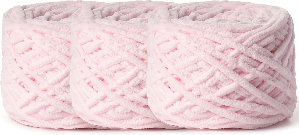 3 Pack Fluffy Chenille Chunky Yarn for Crocheting 100g(65.6yd) - Baby Yarn for Crocheting Soft - Velvet Yarns for Crochet Blanket - Amigurumi Crochet Yarns（Pink