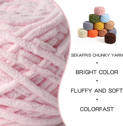 3 Pack Fluffy Chenille Chunky Yarn for Crocheting 100g(65.6yd) - Baby Yarn for Crocheting Soft - Velvet Yarns for Crochet Blanket - Amigurumi Crochet Yarns（Pink