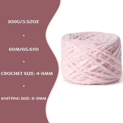 3 Pack Fluffy Chenille Chunky Yarn for Crocheting 100g(65.6yd) - Baby Yarn for Crocheting Soft - Velvet Yarns for Crochet Blanket - Amigurumi Crochet Yarns（Pink