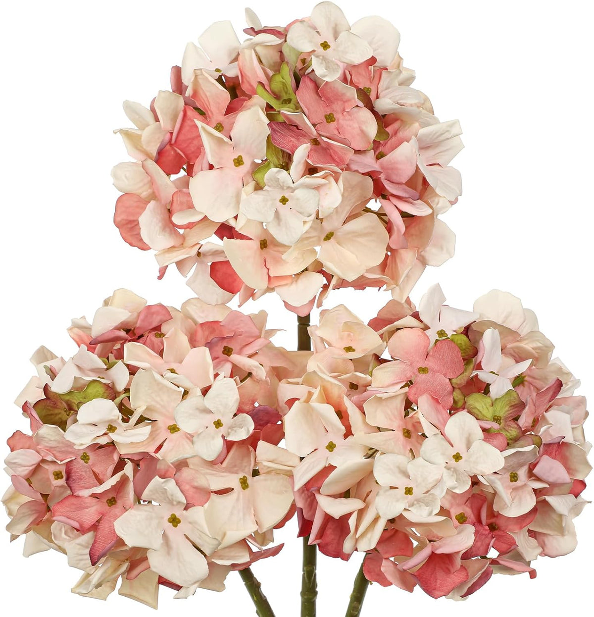 Peachy Pink Hydrangea Artificial Flowers, 19.6in Dried Textured Silk Hydrangea Flowers With Stems 3 Pcs Fake Flower Bouquet Faux Floral Stems Artificial Flower Bulk for Table Wedding Home Decor
