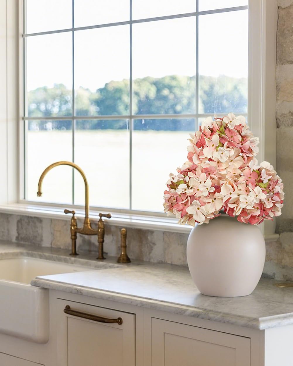 Peachy Pink Hydrangea Artificial Flowers, 19.6in Dried Textured Silk Hydrangea Flowers With Stems 3 Pcs Fake Flower Bouquet Faux Floral Stems Artificial Flower Bulk for Table Wedding Home Decor