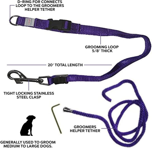 Groomers Helper® Color Change Kit - Professional Pet Grooming 5/8" Safety Loop and Tether Repair Kit for Dog Grooming, 3pc Set (Purple)