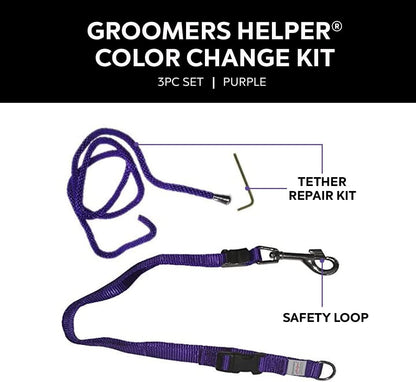 Groomers Helper® Color Change Kit - Professional Pet Grooming 5/8" Safety Loop and Tether Repair Kit for Dog Grooming, 3pc Set (Purple)