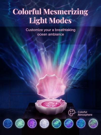 Ocean Wave Projector Light, Shell Night Light Built-in Bluetooth Speaker, Remote Control, White Noises for Home Decor/Relaxation/Party/Music/Gift (Pink)
