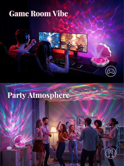 Ocean Wave Projector Light, Shell Night Light Built-in Bluetooth Speaker, Remote Control, White Noises for Home Decor/Relaxation/Party/Music/Gift (Pink)