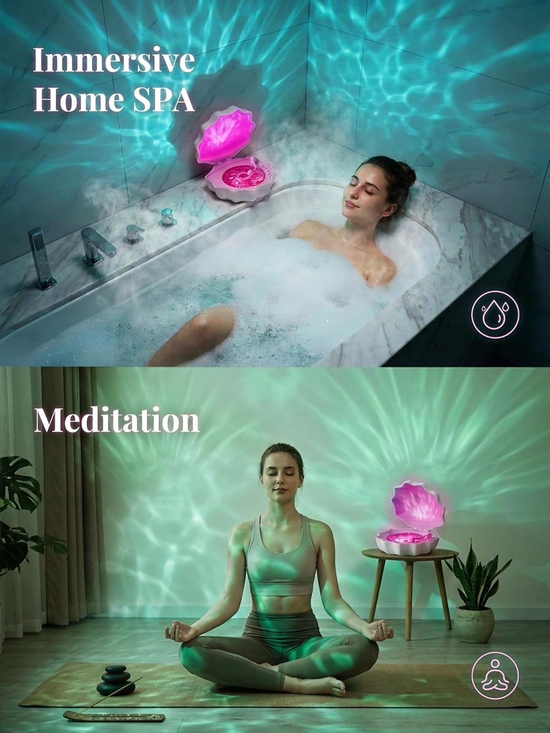 Ocean Wave Projector Light, Shell Night Light Built-in Bluetooth Speaker, Remote Control, White Noises for Home Decor/Relaxation/Party/Music/Gift (Pink)