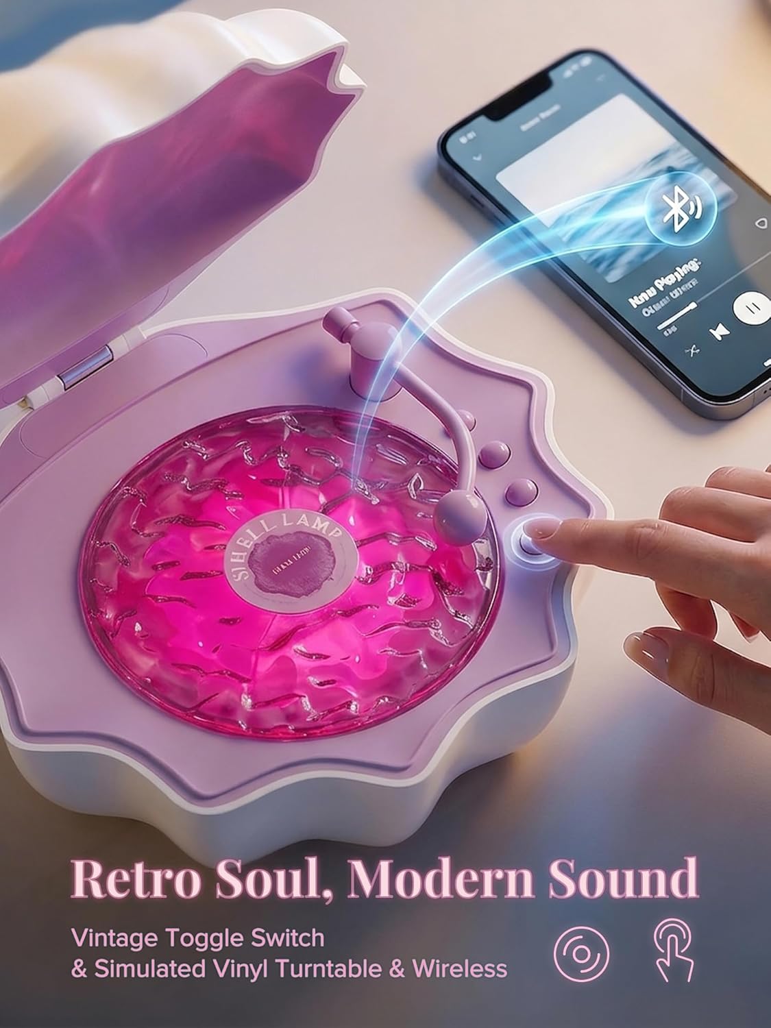 Ocean Wave Projector Light, Shell Night Light Built-in Bluetooth Speaker, Remote Control, White Noises for Home Decor/Relaxation/Party/Music/Gift (Pink)