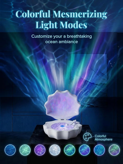 Ocean Wave Projector Light, Shell Night Light Built-in Bluetooth Speaker, Remote Control, White Noises for Home Decor/Relaxation/Party/Music/Gift (Pink)