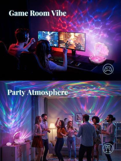 Ocean Wave Projector Light, Shell Night Light Built-in Bluetooth Speaker, Remote Control, White Noises for Home Decor/Relaxation/Party/Music/Gift (Pink)
