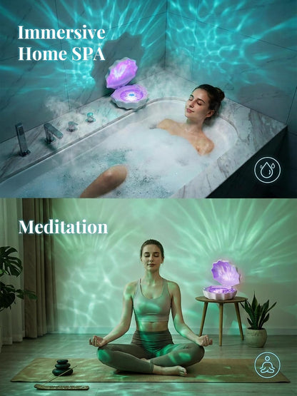 Ocean Wave Projector Light, Shell Night Light Built-in Bluetooth Speaker, Remote Control, White Noises for Home Decor/Relaxation/Party/Music/Gift (Pink)
