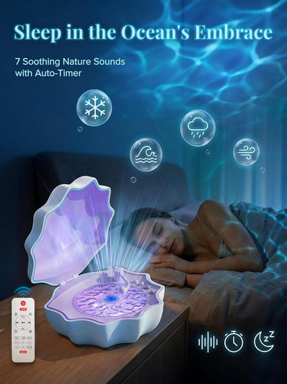 Ocean Wave Projector Light, Shell Night Light Built-in Bluetooth Speaker, Remote Control, White Noises for Home Decor/Relaxation/Party/Music/Gift (Pink)