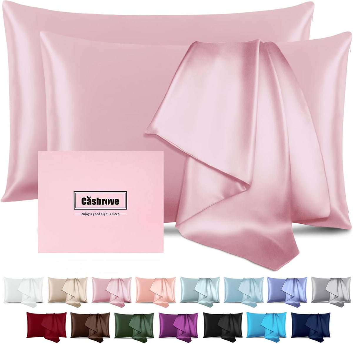 Silk Pillow Cases with Zipper,Mulberry Pillow Case,Pink,Standard,2 Pack
