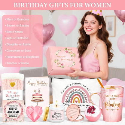 Birthday Gifts for Women Happy Birthday Gift Baskets for Women Unique Not A Day Over Fabulous Mug Gift ideas Pink Gifts Box Set Presents for Her Friends Mom Sister Wife Coworkers Daughter Aunt Mom