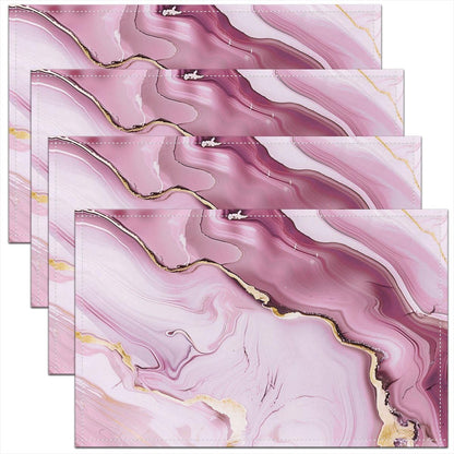 Pink Marble Placemats Set of 4 Pink Gold Glitter Abstract Marbling Pastel Table Mats Luxury Place Mat for Kitchen Dining Table Party Decor Indoor Outdoor 18"x12" Non-Slip Easy to Clean