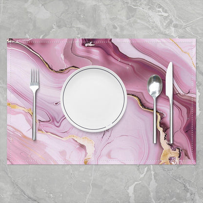 Pink Marble Placemats Set of 4 Pink Gold Glitter Abstract Marbling Pastel Table Mats Luxury Place Mat for Kitchen Dining Table Party Decor Indoor Outdoor 18"x12" Non-Slip Easy to Clean