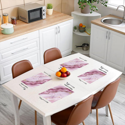 Pink Marble Placemats Set of 4 Pink Gold Glitter Abstract Marbling Pastel Table Mats Luxury Place Mat for Kitchen Dining Table Party Decor Indoor Outdoor 18"x12" Non-Slip Easy to Clean
