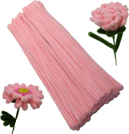 100 Pieces Light Pink Craft Pipe Cleaners,6mm x 12inch Thick Fuzzy Chenille Stem Sticks Pipe Cleaners for Craft Art DIY Projects Decorations