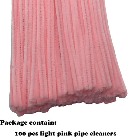 100 Pieces Light Pink Craft Pipe Cleaners,6mm x 12inch Thick Fuzzy Chenille Stem Sticks Pipe Cleaners for Craft Art DIY Projects Decorations