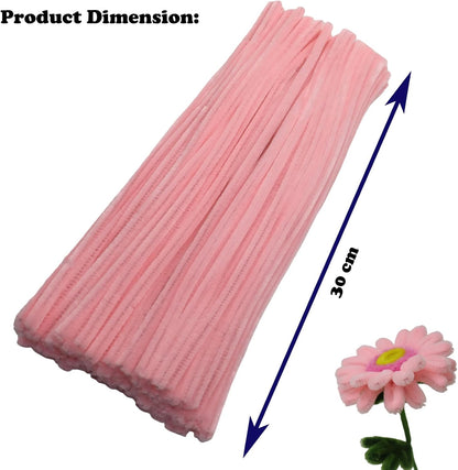 100 Pieces Light Pink Craft Pipe Cleaners,6mm x 12inch Thick Fuzzy Chenille Stem Sticks Pipe Cleaners for Craft Art DIY Projects Decorations