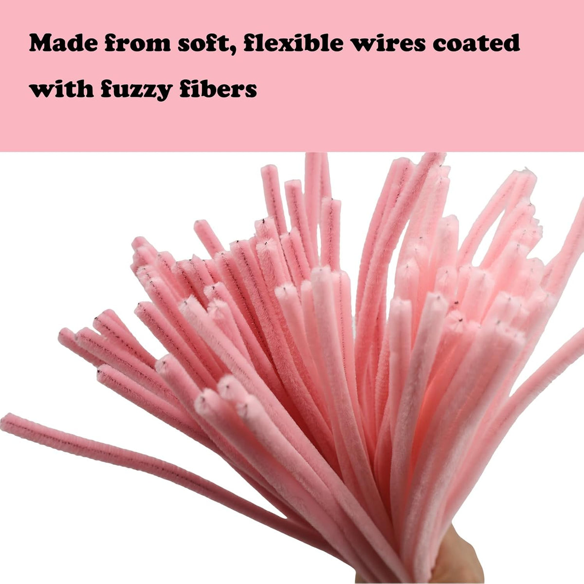 100 Pieces Light Pink Craft Pipe Cleaners,6mm x 12inch Thick Fuzzy Chenille Stem Sticks Pipe Cleaners for Craft Art DIY Projects Decorations