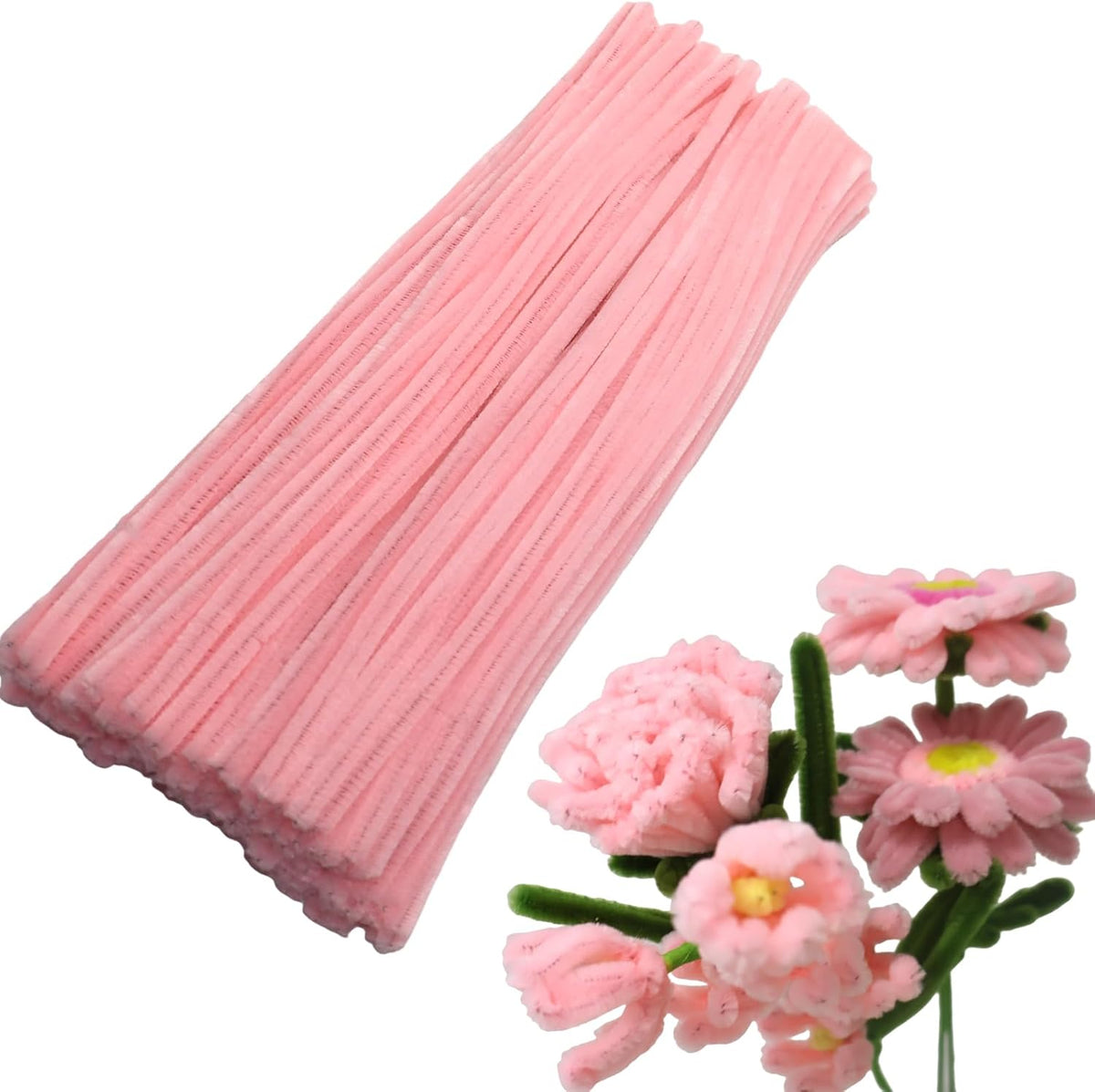 100 Pieces Light Pink Craft Pipe Cleaners,6mm x 12inch Thick Fuzzy Chenille Stem Sticks Pipe Cleaners for Craft Art DIY Projects Decorations