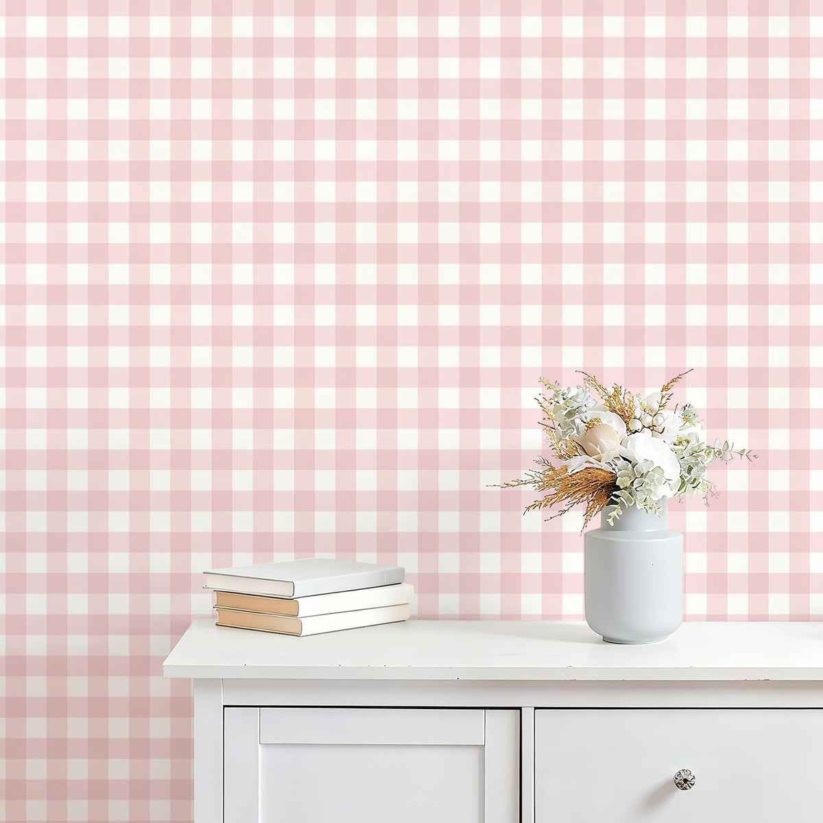 Plaid Peel and Stick Wallpaper, Pink, 17.7 x 78.7 in