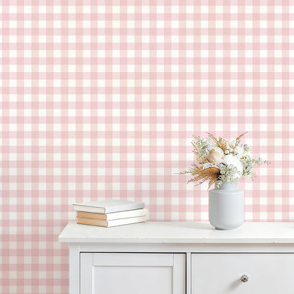 Plaid Peel and Stick Wallpaper, Pink, 17.7 x 78.7 in