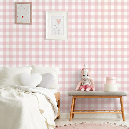 Plaid Peel and Stick Wallpaper, Pink, 17.7 x 78.7 in