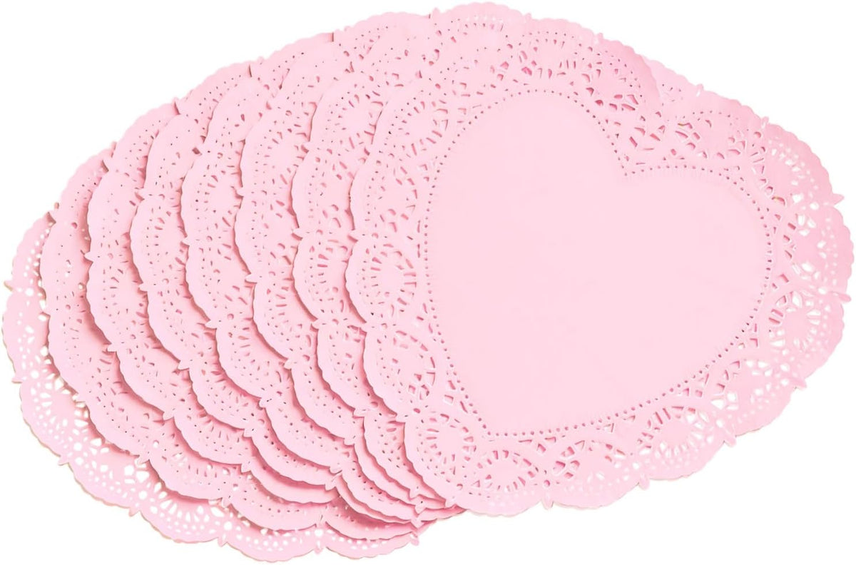 60 Pcs 10 Inch Pink Heart Paper Doilies Valentines Heart Shaped Lace Paper Doilies Valentines Day Craft Gift Set Table Decorations