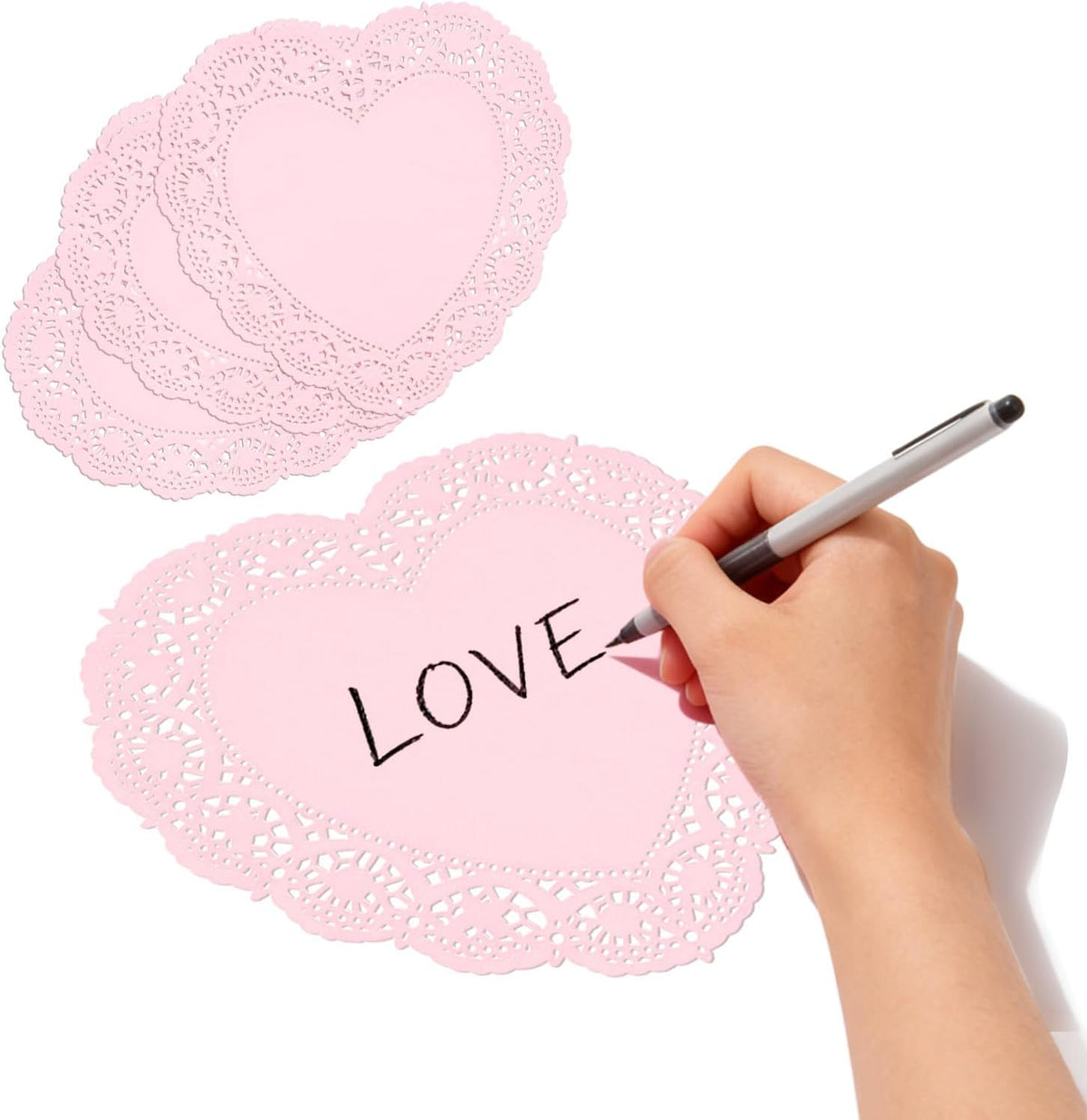 60 Pcs 10 Inch Pink Heart Paper Doilies Valentines Heart Shaped Lace Paper Doilies Valentines Day Craft Gift Set Table Decorations