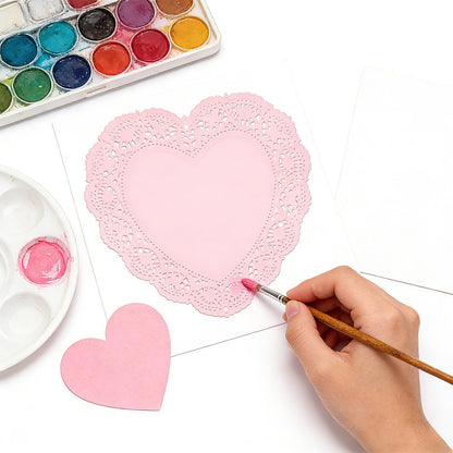 60 Pcs 10 Inch Pink Heart Paper Doilies Valentines Heart Shaped Lace Paper Doilies Valentines Day Craft Gift Set Table Decorations