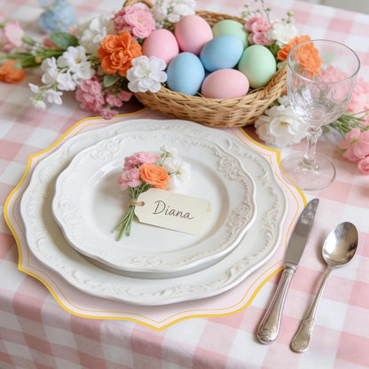 120 Pcs Pink Round Paper Placemats 13.5 Inch Disposable Paper Placemats with Gold Printed Wavy Edged Scalloped Decorative Table Mat for Wedding Party Baby Shower Banquet Holiday Dining Table Decor