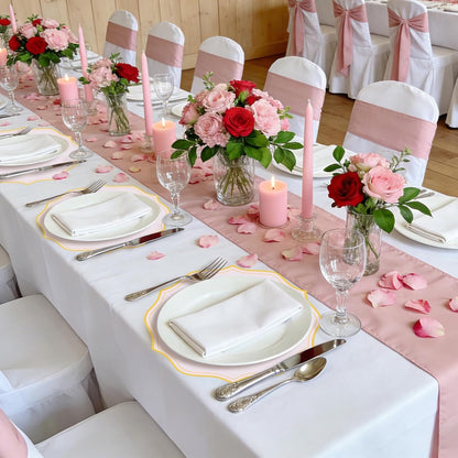 120 Pcs Pink Round Paper Placemats 13.5 Inch Disposable Paper Placemats with Gold Printed Wavy Edged Scalloped Decorative Table Mat for Wedding Party Baby Shower Banquet Holiday Dining Table Decor