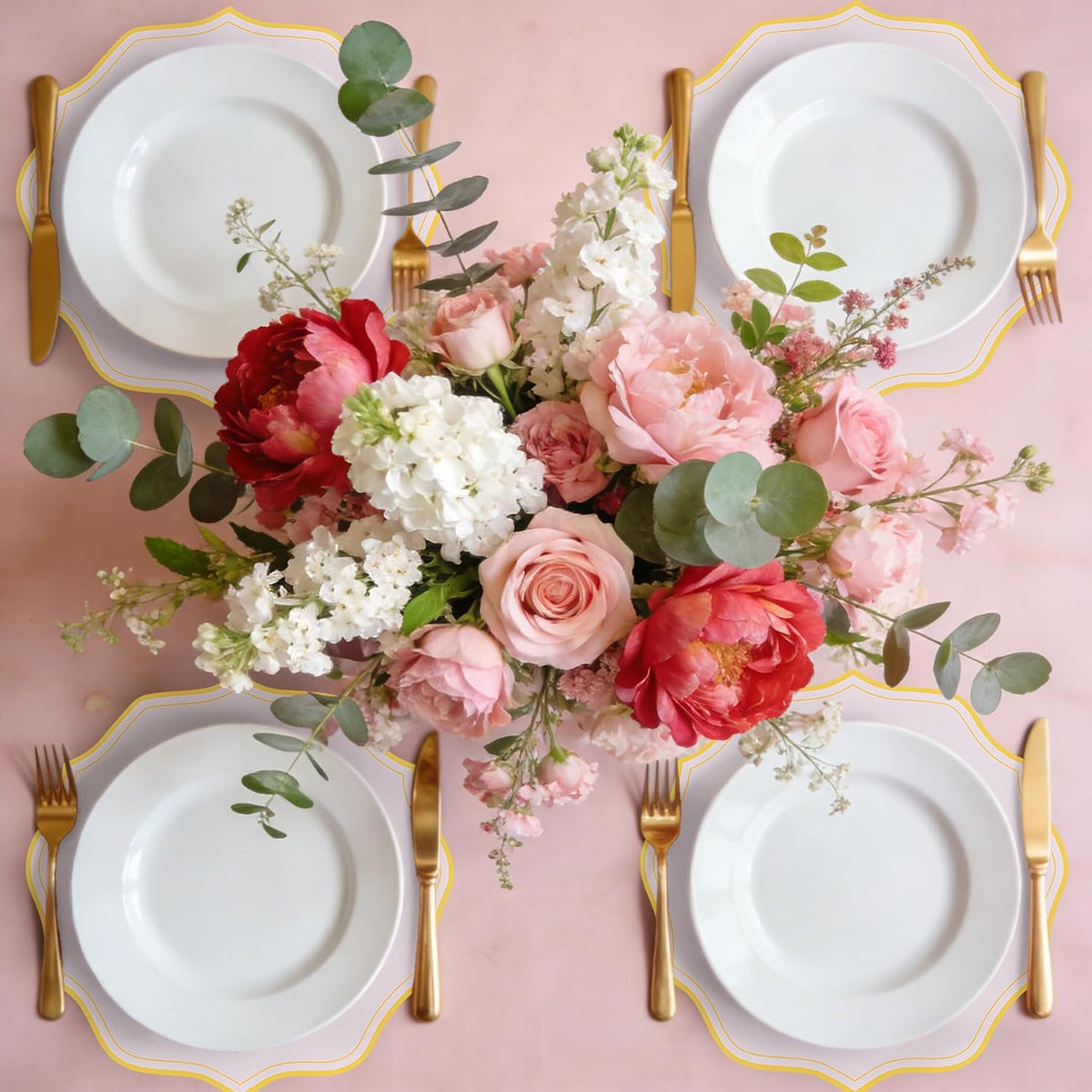 120 Pcs Pink Round Paper Placemats 13.5 Inch Disposable Paper Placemats with Gold Printed Wavy Edged Scalloped Decorative Table Mat for Wedding Party Baby Shower Banquet Holiday Dining Table Decor